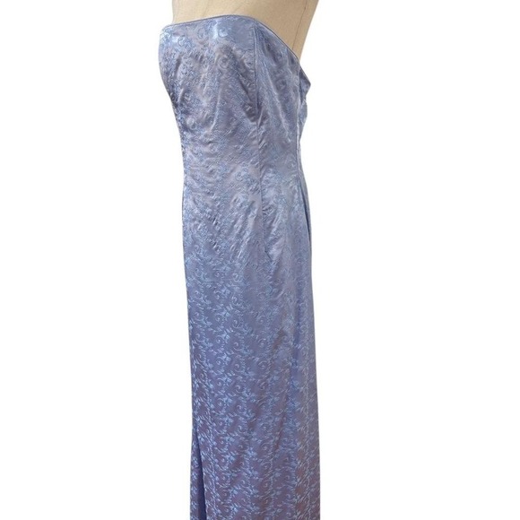 Vtg 90s Jessica McClintock Periwinkle Satin Embroidered Dress Formal Sz 14 Prom - Picture 3 of 8